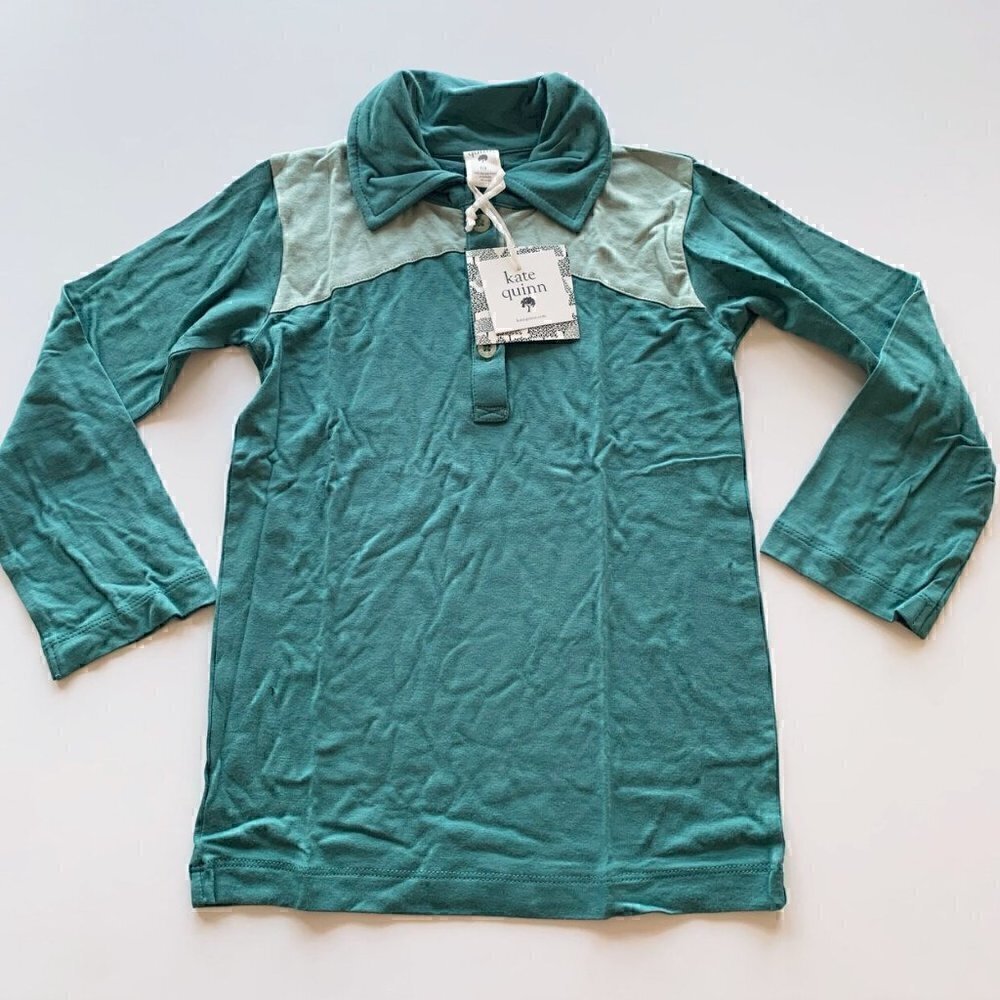 Kate Quinn Organics Boy Long Sleeve Two Tone Polo Shirt 6 Years